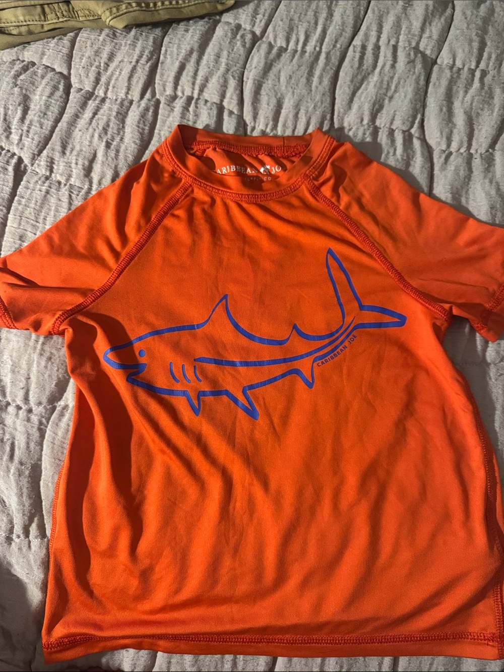Caribbean Joe Orange Kids' Swim Top with Blue Shark Accent